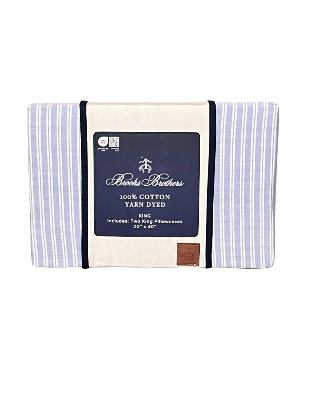 Brooks Brothers KING 2 Pillowcases Blue Stripe Yarn Dyed Farmhouse Coastal Set